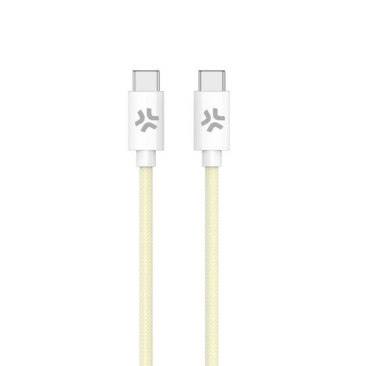 Câble USB-C Celly 1,5 m Tressé Charge Rapide 100W Blanc Jaune