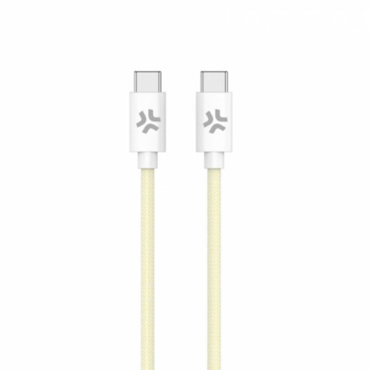 Câble USB-C Celly 1,5 m Tressé Charge Rapide 100W Blanc Jaune