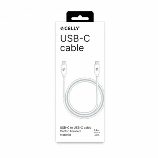 USB-C auf USB-C Kabel CELLY 1,5 m Geflochten Schnellladen 100W Weiß