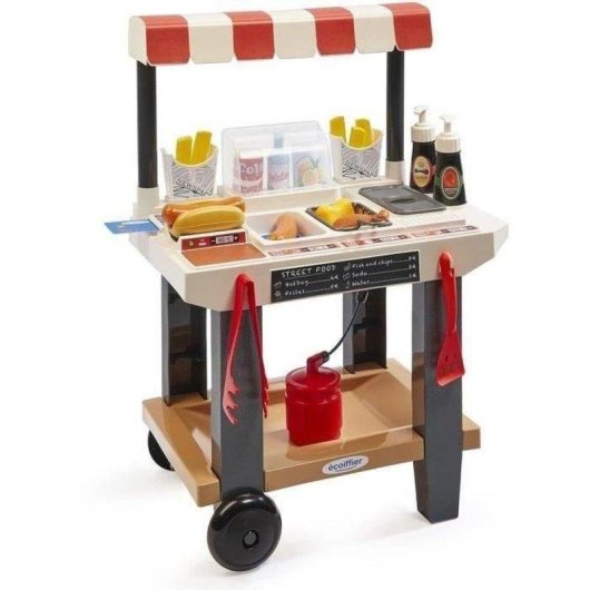 Carrinho Street Food Ecoiffier 100% Chef Brinquedo Cozinha 25 Peças