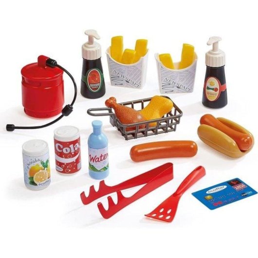 Carrinho Street Food Ecoiffier 100% Chef Brinquedo Cozinha 25 Peças