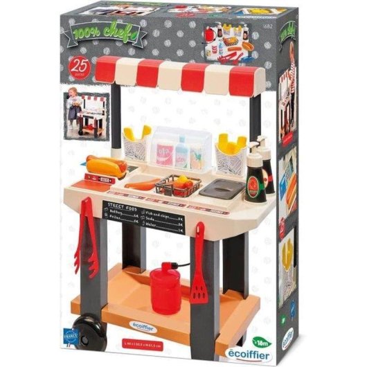 Carrinho Street Food Ecoiffier 100% Chef Brinquedo Cozinha 25 Peças