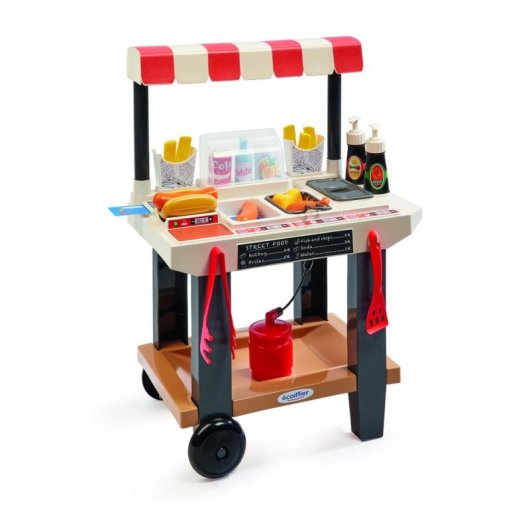 Carrinho Street Food Ecoiffier 100% Chef Brinquedo Cozinha 25 Peças