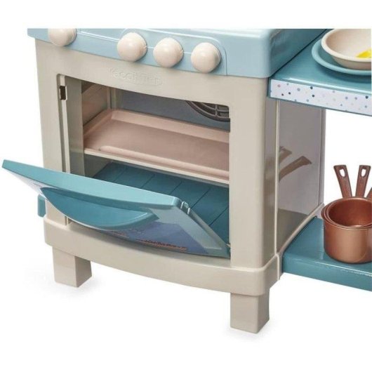 Cuisine de jeu Ecoiffier Vert Azur avec four abattable, 3 feux et 16 accessoires