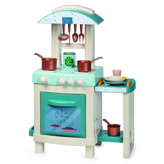 Cuisine de jeu Ecoiffier Vert Azur avec four abattable, 3 feux et 16 accessoires