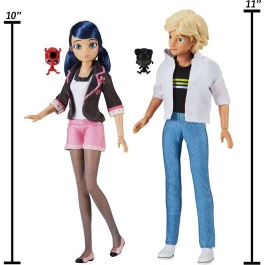 Pack 2 Poupées Articulées Bandai Miraculous 26 cm Marinette Adrien Vêtements Kwami