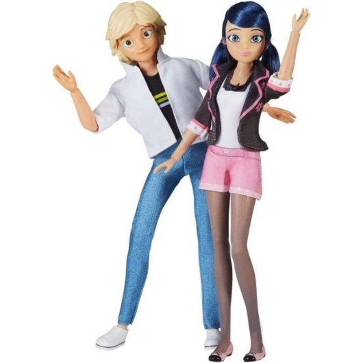 Pack 2 Poupées Articulées Bandai Miraculous 26 cm Marinette Adrien Vêtements Kwami