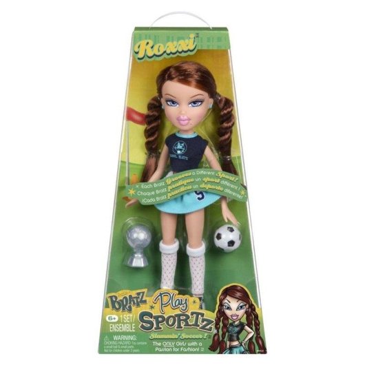 Muñeca Bratz Play Sportz Roxxi (fútbol) pelo castaño trenzas