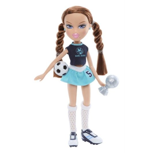 Muñeca Bratz Play Sportz Roxxi (fútbol) pelo castaño trenzas