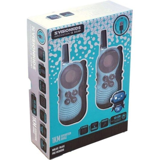 Walkie Talkie Infantil 1 km 16 Canais Ecrã LCD Modo Kid-Zone Recarregável USB