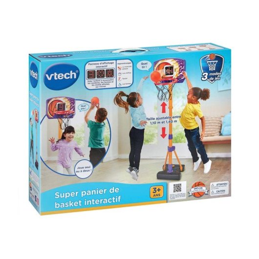 VTech Panier de basket interactif ajustable 3 modes de jeu écran LED 108-141 cm