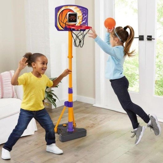 VTech Panier de basket interactif ajustable 3 modes de jeu écran LED 108-141 cm