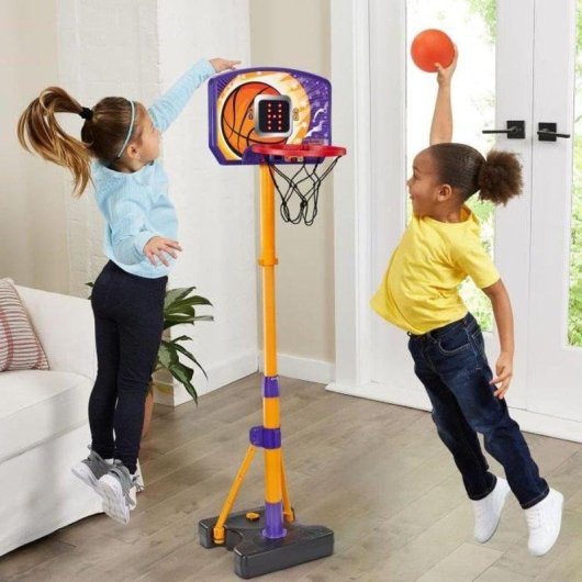 VTech Panier de basket interactif ajustable 3 modes de jeu écran LED 108-141 cm