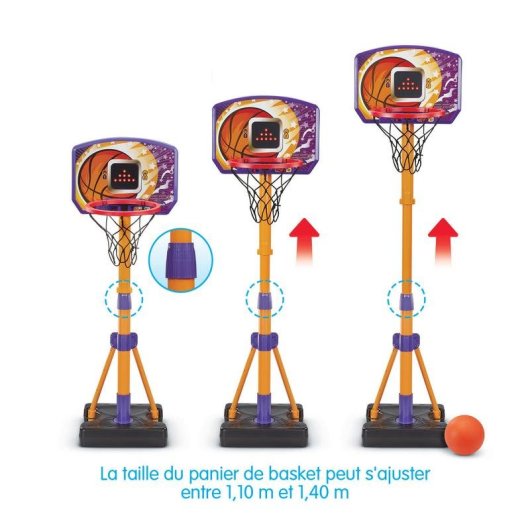 VTech Panier de basket interactif ajustable 3 modes de jeu écran LED 108-141 cm