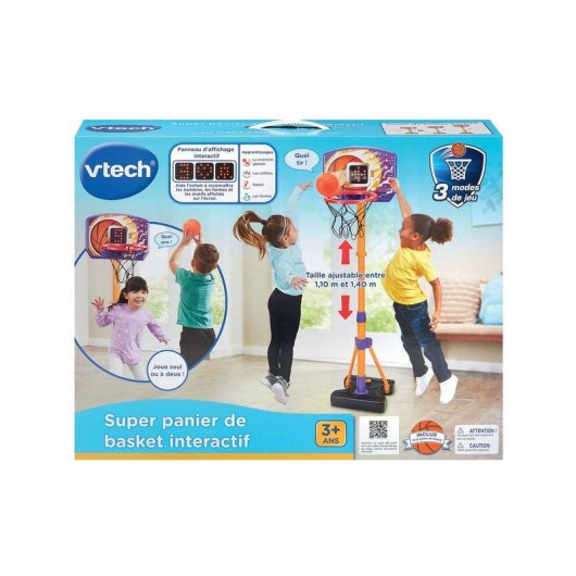VTech Panier de basket interactif ajustable 3 modes de jeu écran LED 108-141 cm
