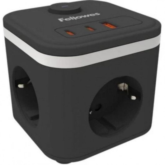 Regleta Fellowes 3 Tomas 1 USB 2 USB Tipo-C Interruptor Cable 2m Negra
