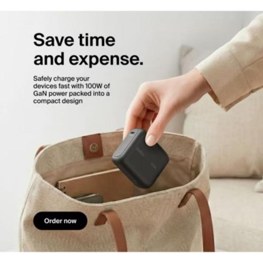 Chargeur mural Belkin BoostCharge 100W USB-C GaN prise pliable noire