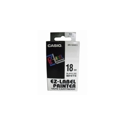 Cinta rotuladora Casio XR-18WE 8 m x 18 mm negro sobre blanco