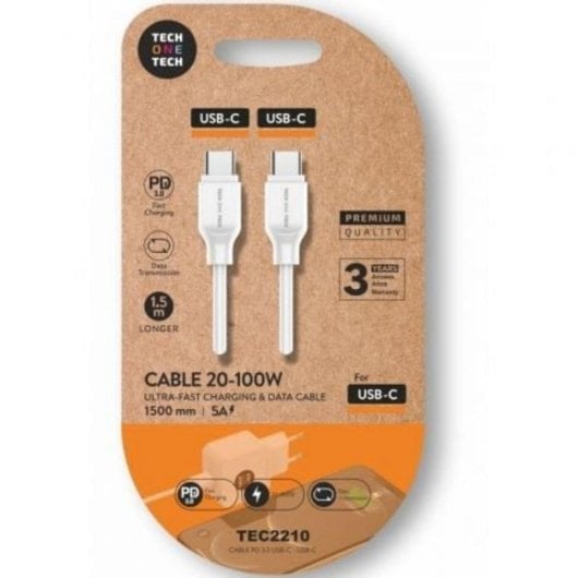 USB-C-Kabel Tech One Tech TEC2210 100W 1.5m Weiß