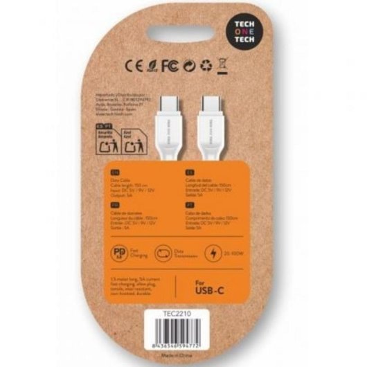 USB-C-Kabel Tech One Tech TEC2210 100W 1.5m Weiß