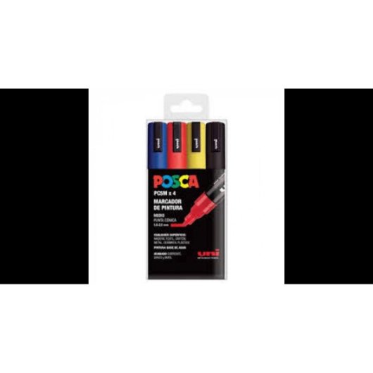 Set von 4 Uni-Ball Posca PC-5M Markierstiften 1,8-2,5 mm Basisfarben