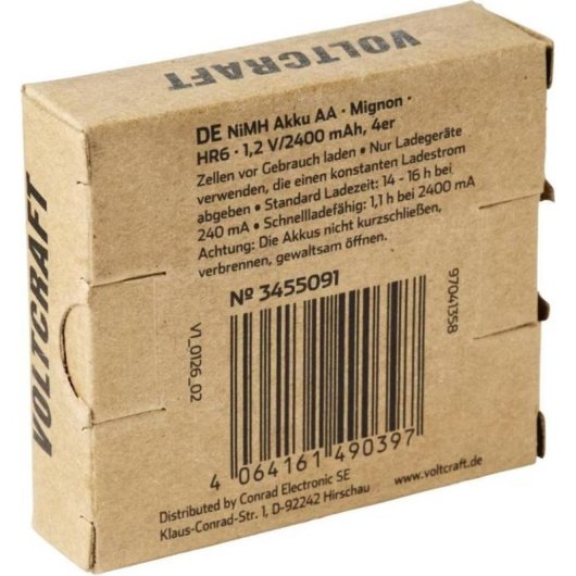 Pile rechargeable AA Voltcraft 2400 mAh NiMH pack 4 unités