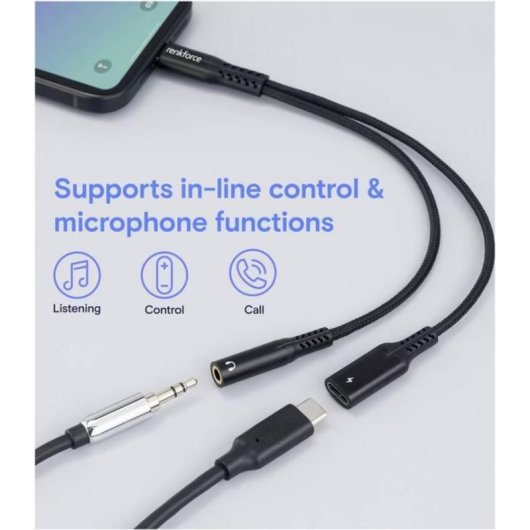 Cabo Adaptador USB-C Renkforce RF-7116124 60W DAC Hi-Fi Áudio e Carga