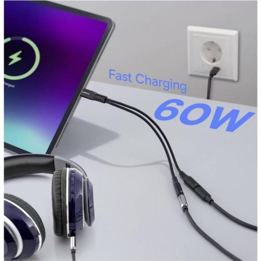 Cabo Adaptador USB-C Renkforce RF-7116124 60W DAC Hi-Fi Áudio e Carga