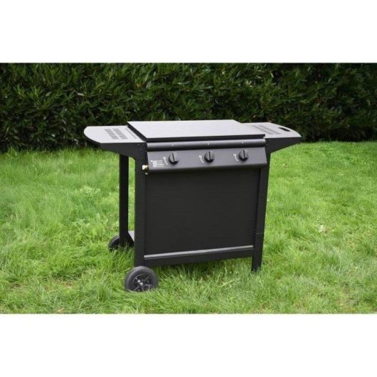 Barbacoa de gas Grill Garden negra con tapa protectora, encendido piezo, 3-4 quemadores