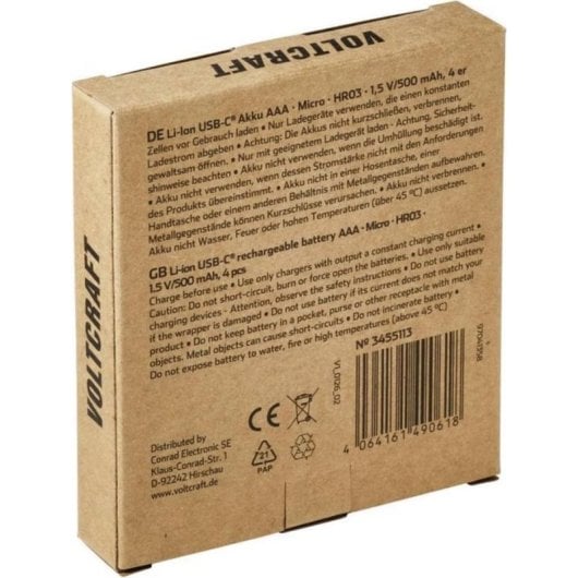Pilha recarregável AAA Voltcraft Li-Ion 500 mAh 1.5 V 4 unidades