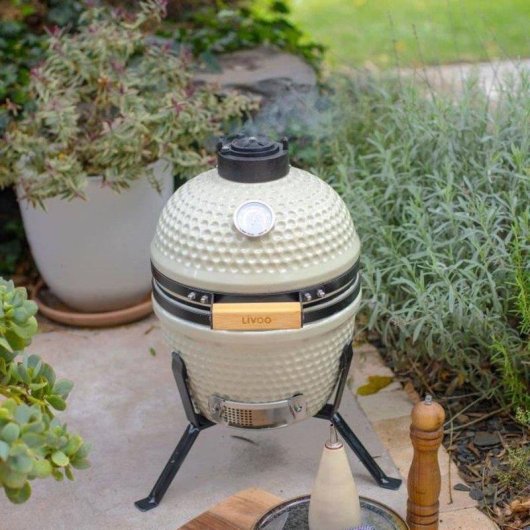Churrasqueira Kamado Livoo Doc330 27cm Termómetro Integrado Beige/Preto