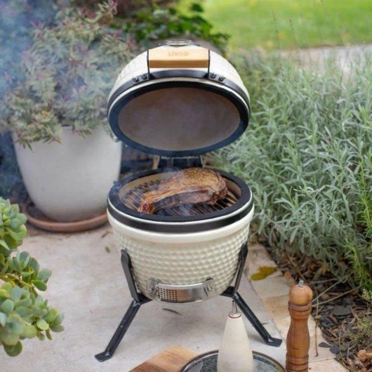 Churrasqueira Kamado Livoo Doc330 27cm Termómetro Integrado Beige/Preto