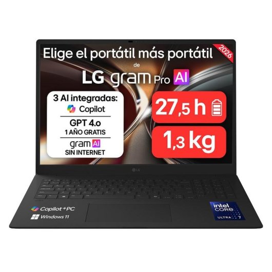 Portátil LG Gram Pro 17Z90U-G.AU88BN 17" Intel Core Ultra 7 355 32GB 1TB SSD Intel Arc Windows 11