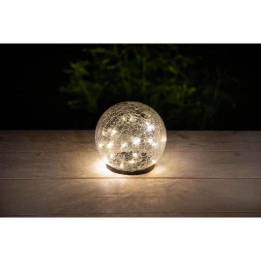 Esfera decorativa solar Galix vidrio craquelado 15 cm 25 micro-LED luz cálida