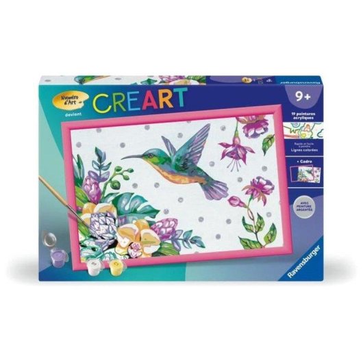 Kit Pintura por Números Ravensburger Creart Kids Colibrí y Flores Exóticas 31x21 cm