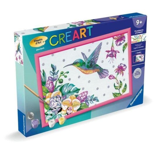 Kit Pintura por Números Ravensburger Creart Kids Colibrí y Flores Exóticas 31x21 cm