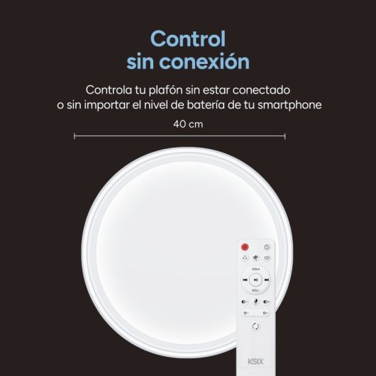 Ksix Helios Plafón Smartled, Diseño Redondo, Altavoz, Rgbic + Cct, Ø40x10cm, 3400 Lm, 25.5w, App Tuya, Blanco