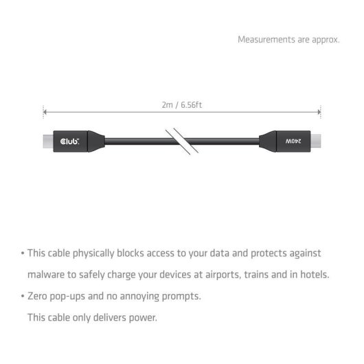 Cavo USB-C CLUB3D 240W Senza Dati 2m Nero