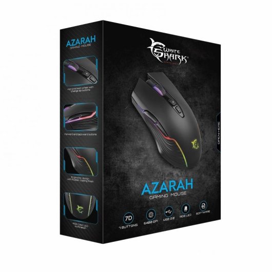 Rato White Shark Azarah Ambidestro USB Tipo-A 6400 DPI Preto RGB