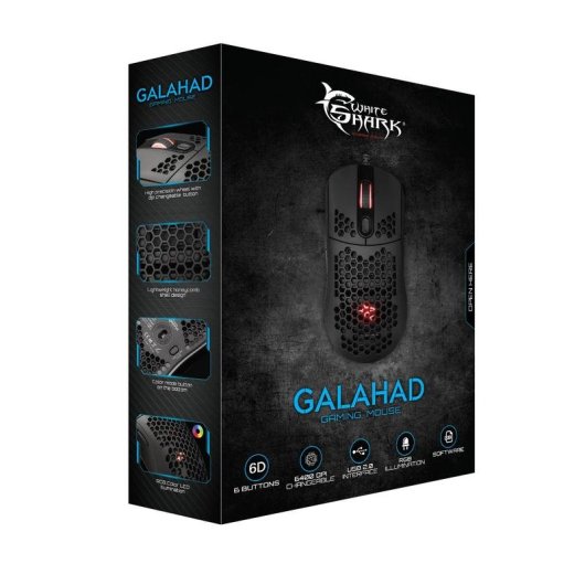 Rato White Shark GALAHAD Ambidestro USB 7200 DPI Preto Iluminação