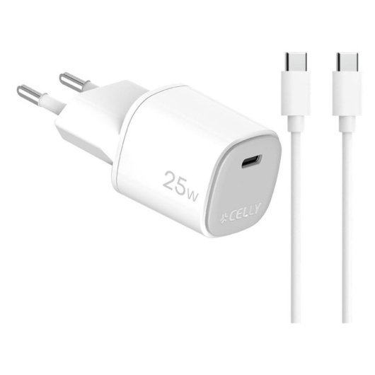 Celly UPTC1USBC25WCTC GaN 25W USB-C Wandladegerät mit Kabel