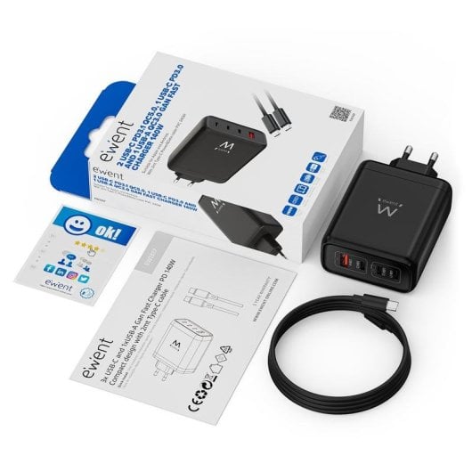 GaN-Ladegerät 140W Ewent EW1337 3xUSB-C PD 3.1 1xUSB-A QC 3.0
