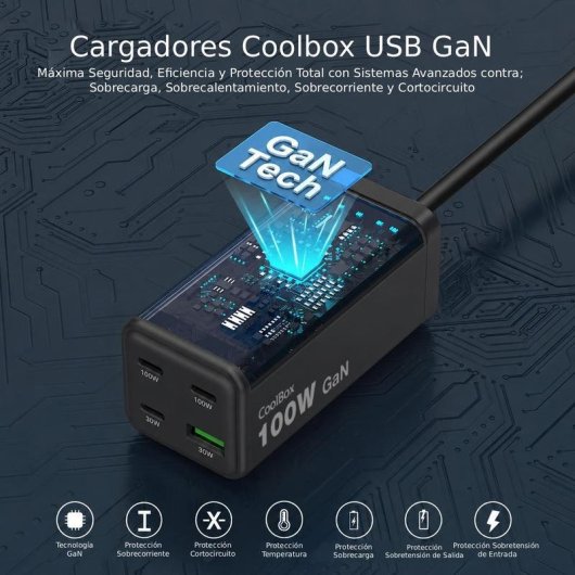 Base di Carica CoolBox ChargeMaster 4 Pro 100W GaN 3 USB-C USB-A