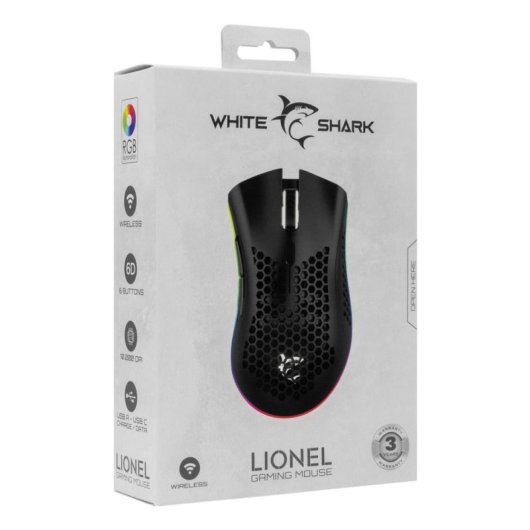 Rato White Shark LIONEL-B Bluetooth 10000 DPI Ambidestro Preto Iluminação