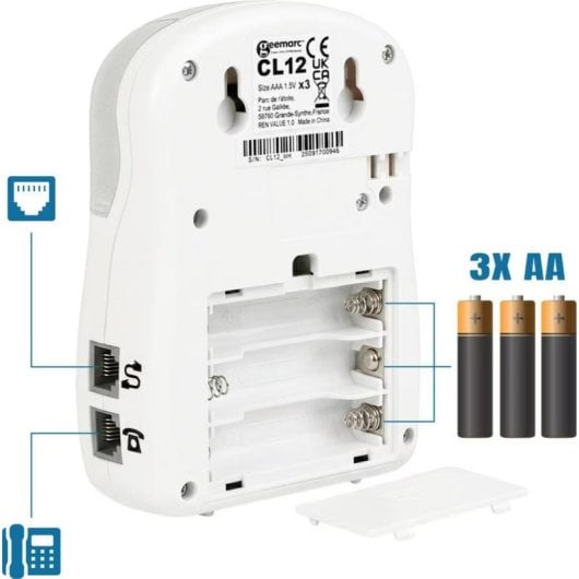 Timbre Geemarc CL12 con amplificador de volumen y señal luminosa