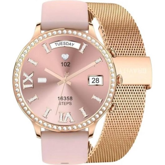Gravity GT5-5 Bluetooth 1,32" Rose Gold Bracelet Acier Silicone IP68 Tensiomètre