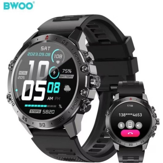Bwoo WA-08 Bluetooth GPS 36mm Schwarz IP67 Pulsmesser Blutdruckmesser