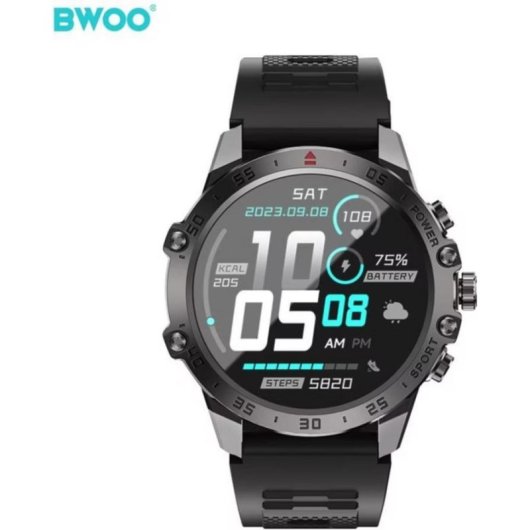 Bwoo WA-08 Bluetooth GPS 36mm Schwarz IP67 Pulsmesser Blutdruckmesser