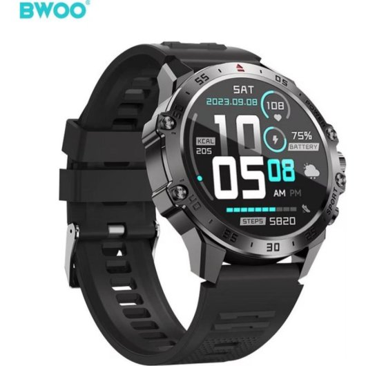 Bwoo WA-08 Bluetooth GPS 36mm Schwarz IP67 Pulsmesser Blutdruckmesser