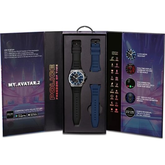 Police PEIUN00003X1 Bluetooth 47,5mm Gunmetal Noir IP68 5ATM Cardiofréquencemètre